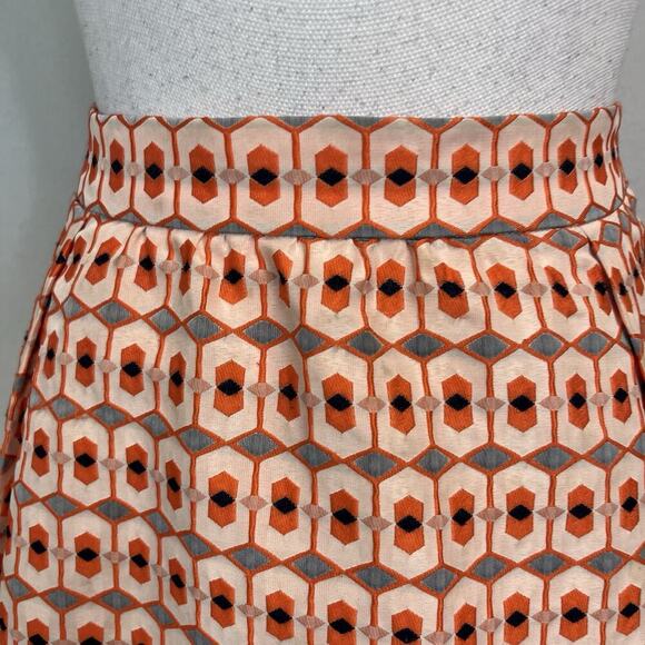 J. Crew Skirt size 4 Orange Black Brocade Above Knee A Line Pockets Cocktail - Picture 3 of 7